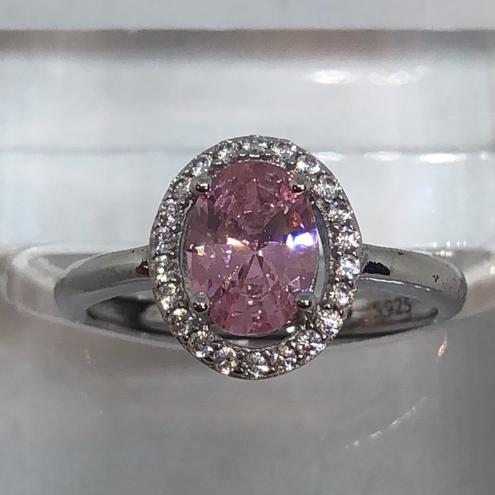 Sterling silver cubic zirconia pink crystal ring